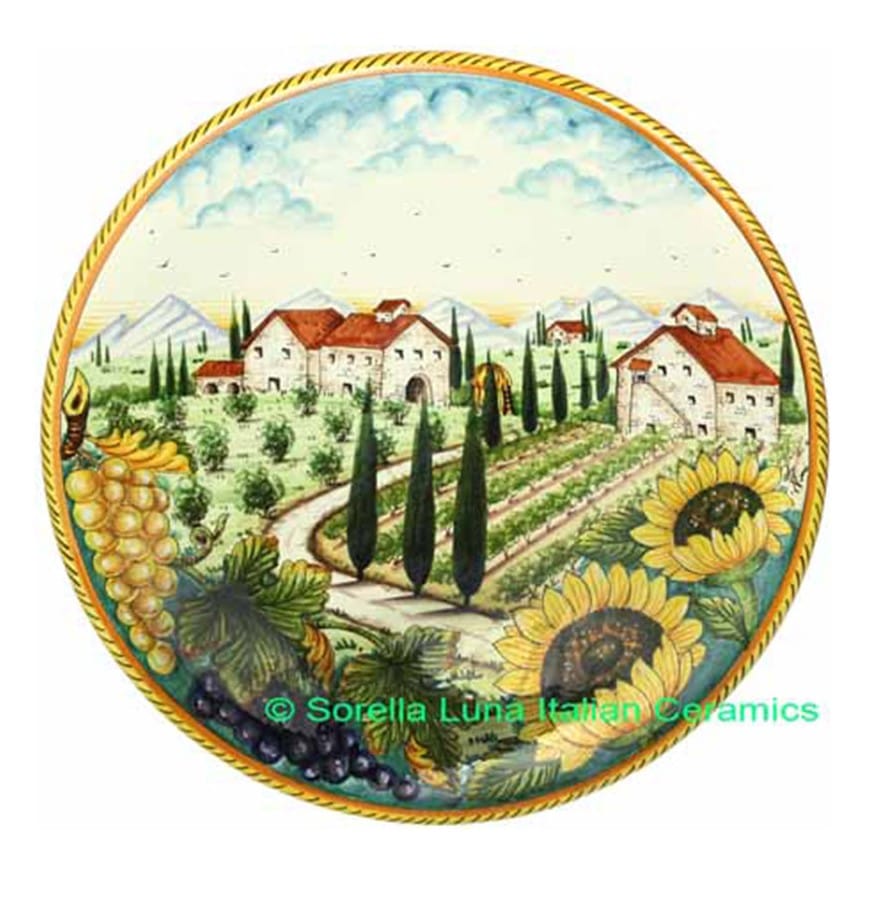 Ceramic Majolica Plate Tuscany Grape Country 42cm