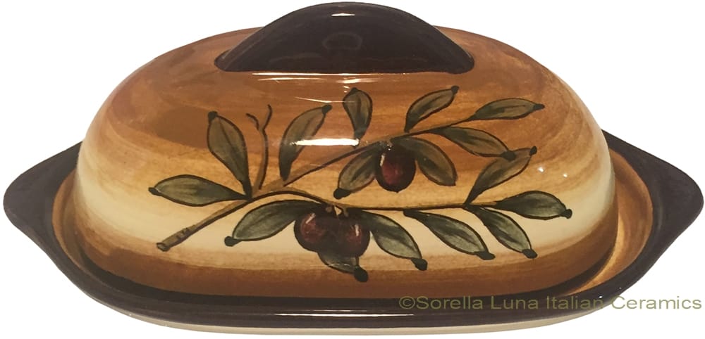 Covered Butter Dish - Brown Olive