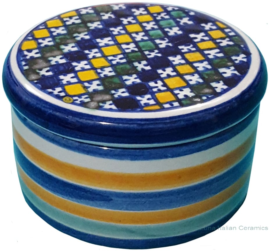 Maiolica Covered Cylinder Box - Checker 6cm