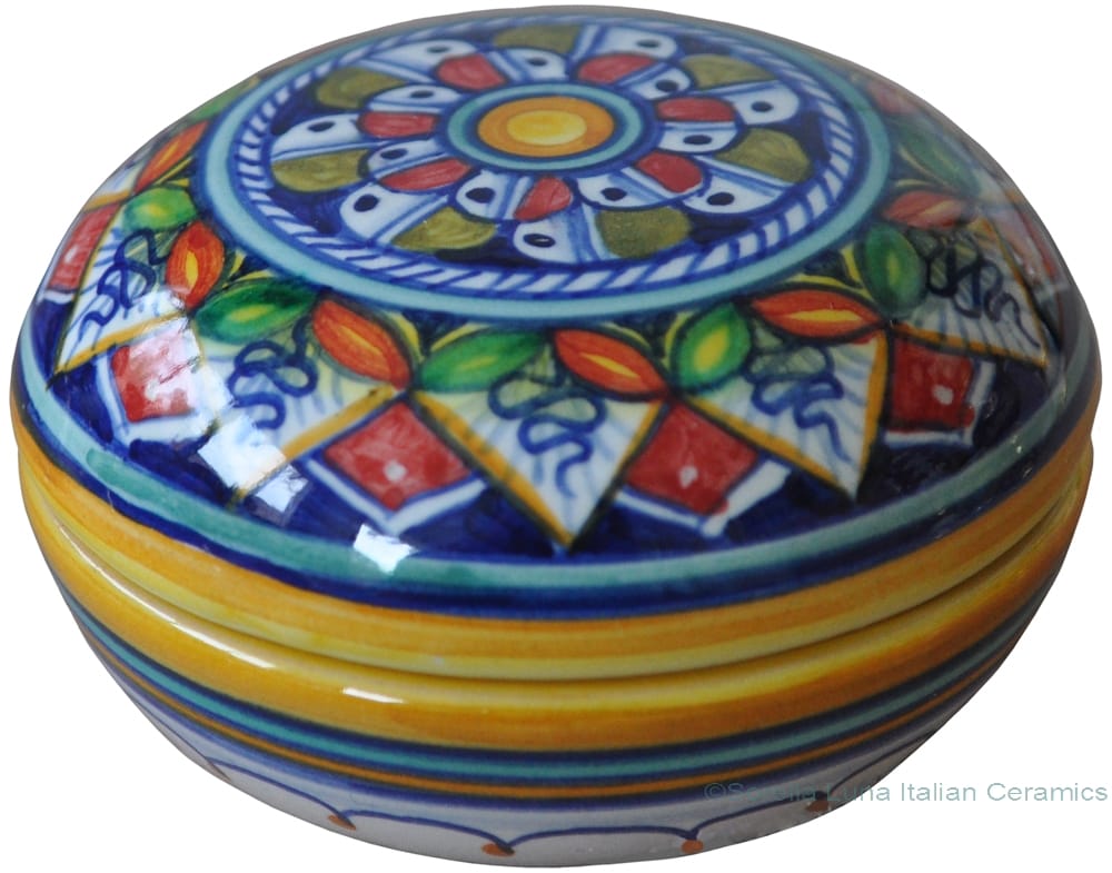 Ceramic Majolica Covered Curved Box - Penne Green