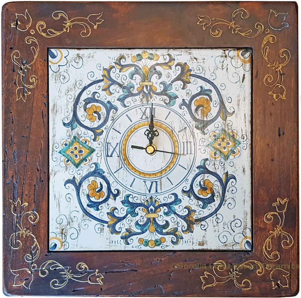 Italian Majolica Clock - Ricco Deruta/Gold - 29cm