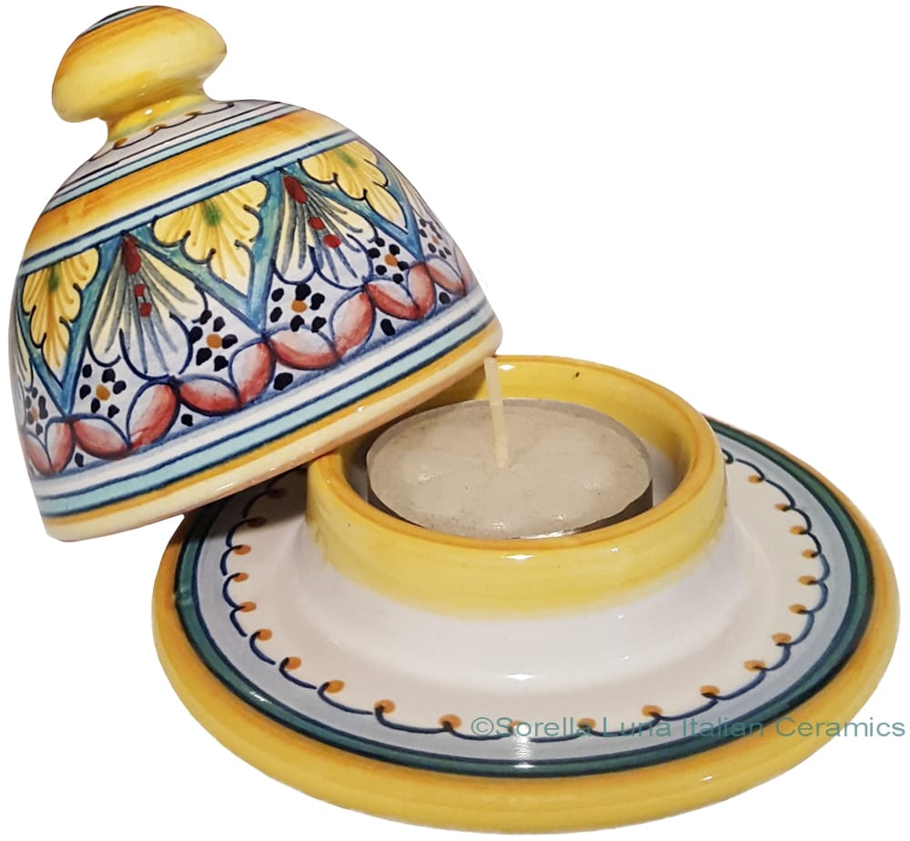 Ceramic Majolica Covered Candle Red Green Vario 10cm