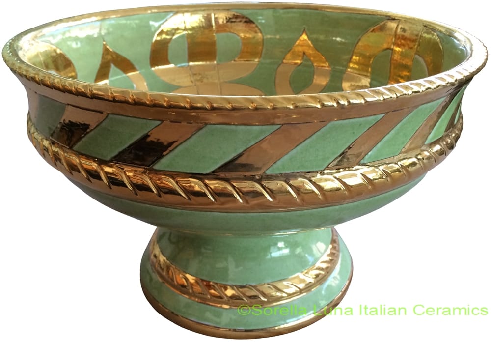 Tuscan Handcrafted Centerpiece/Bowl - Light Green/Gold