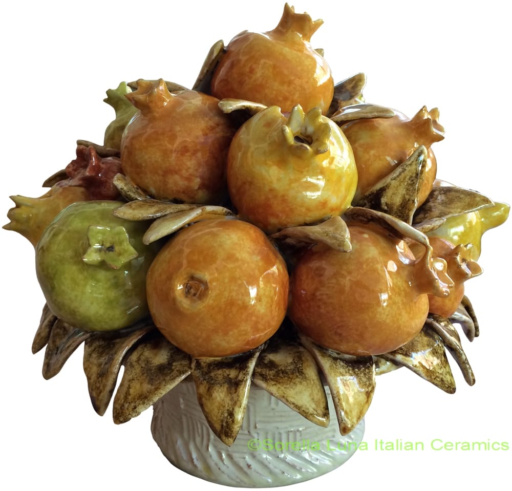 Tuscan Ceramic Centerpiece - Pomegranates Bouquet