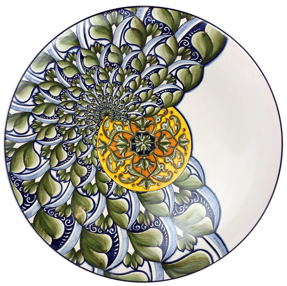 Ceramic Magiolica Plate off center spiral grey white