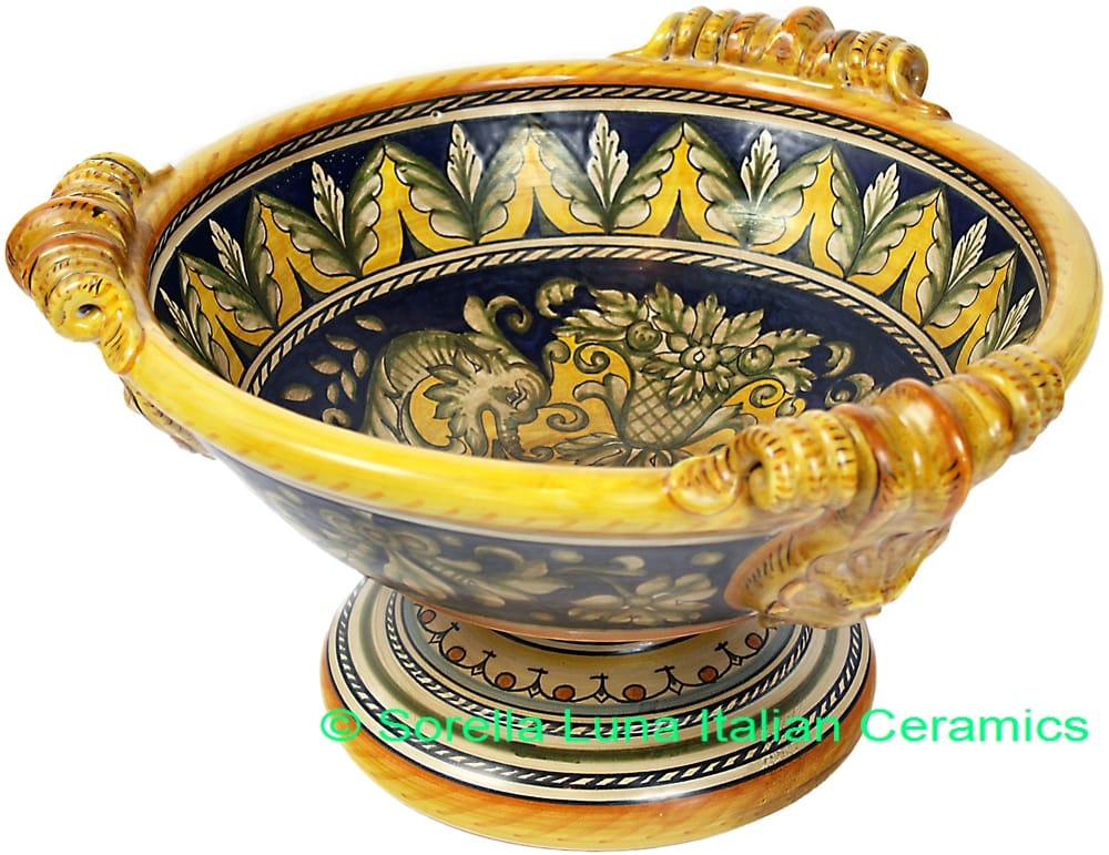 Ceramic Majolica Centerpiece Raffaellesco Yellow Blue