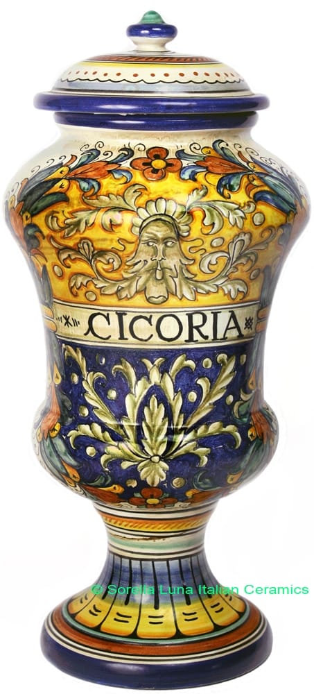 Ceramic Majolica Cicoria Jar Blue Yellow Spring 40cm