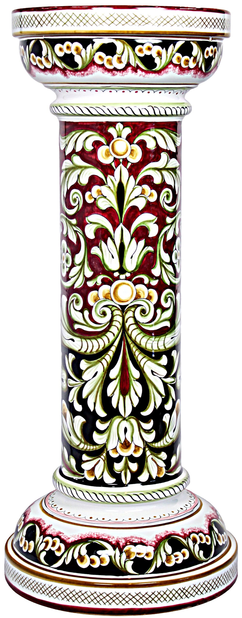 Ceramic Majolica Column Plant Stand Red Black 70cm