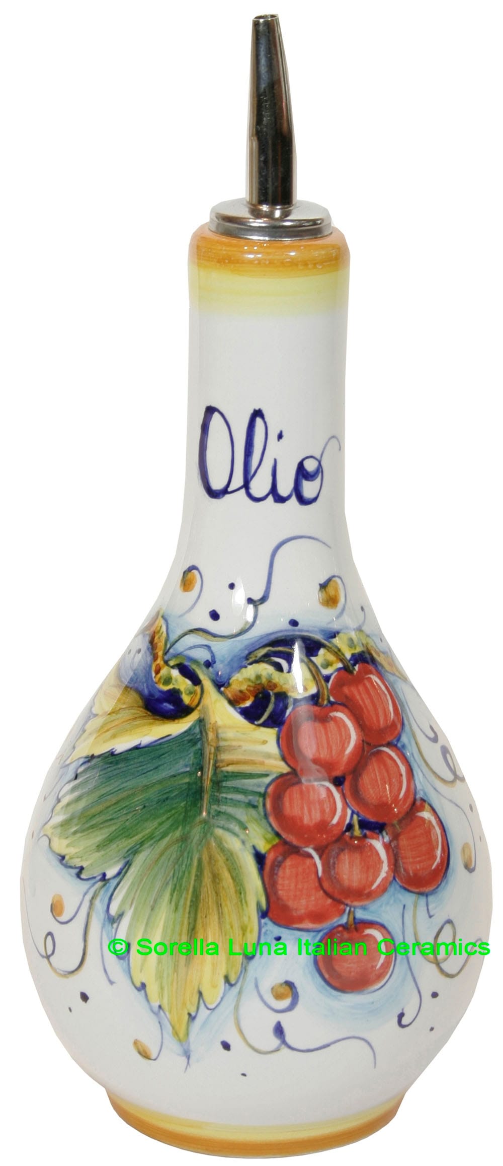 Ceramic Majolica Olive Oil Dispenser Red grapes 20cm