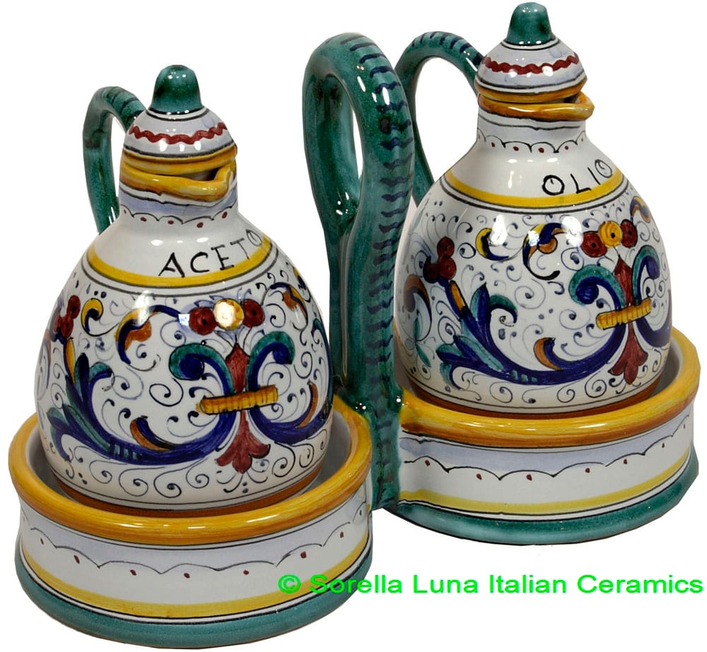 Ceramic Majolica Olive Oil Vinegar Cruet Ricco Deruta