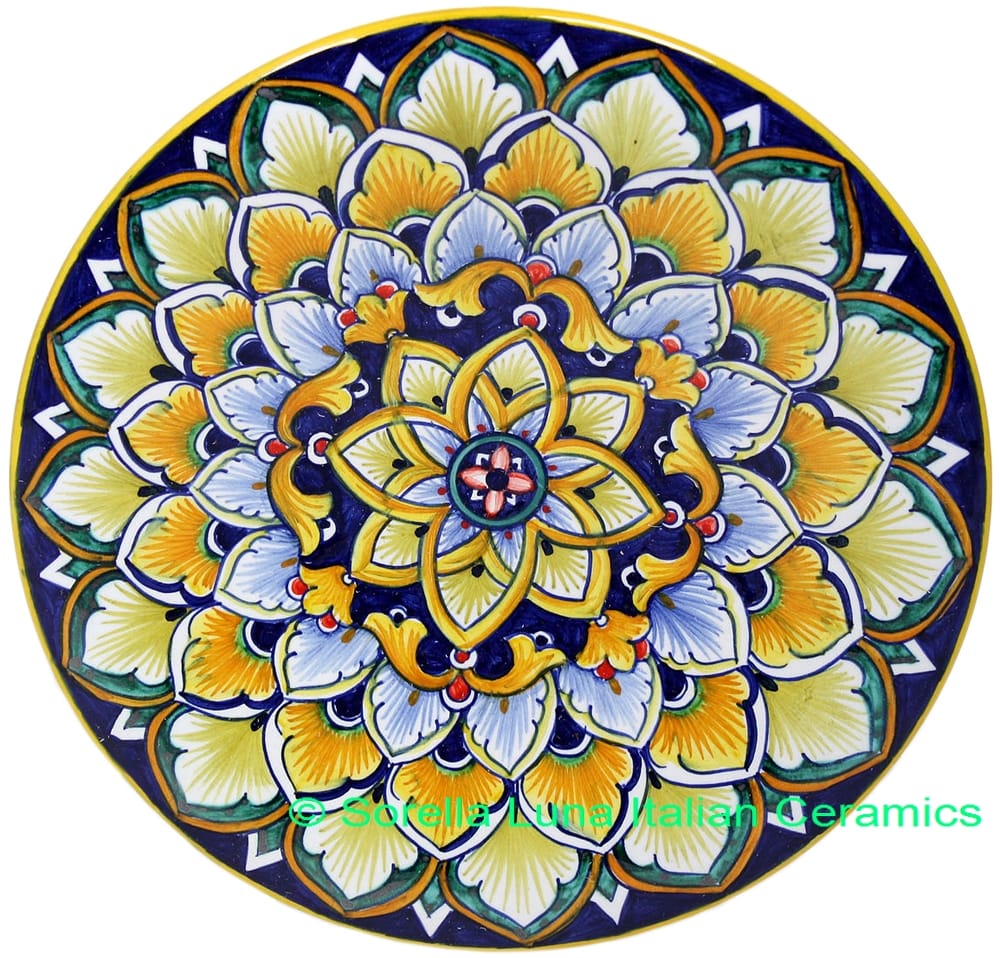 Ceramic Majolica Plate Blue Yellow Green 739 20cm