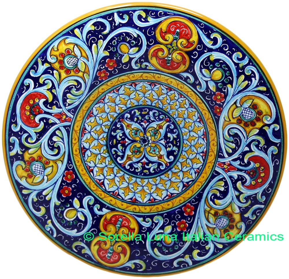 Ceramic Majolica Plate Deruta Ricco Scrolls Blue 739 30cm