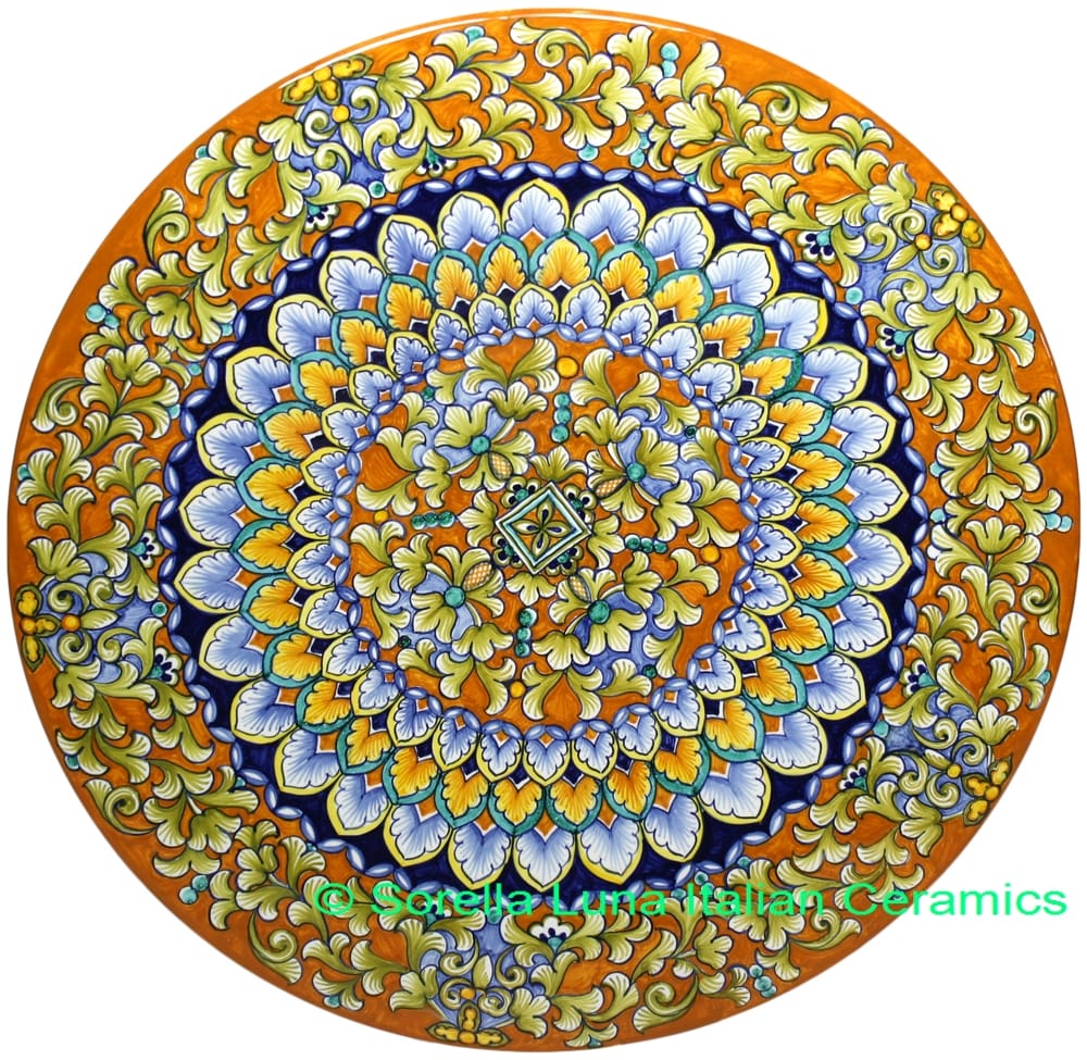 Ceramic Majolica Plate FDL G04 Orange Light Blue 42cm
