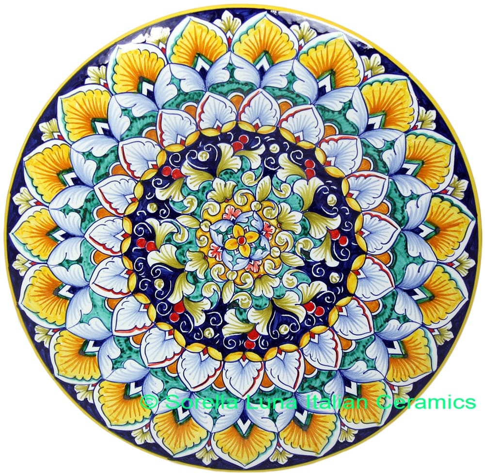 Ceramic Majolica Plate FDL Green Blue Yellow 739 25cm