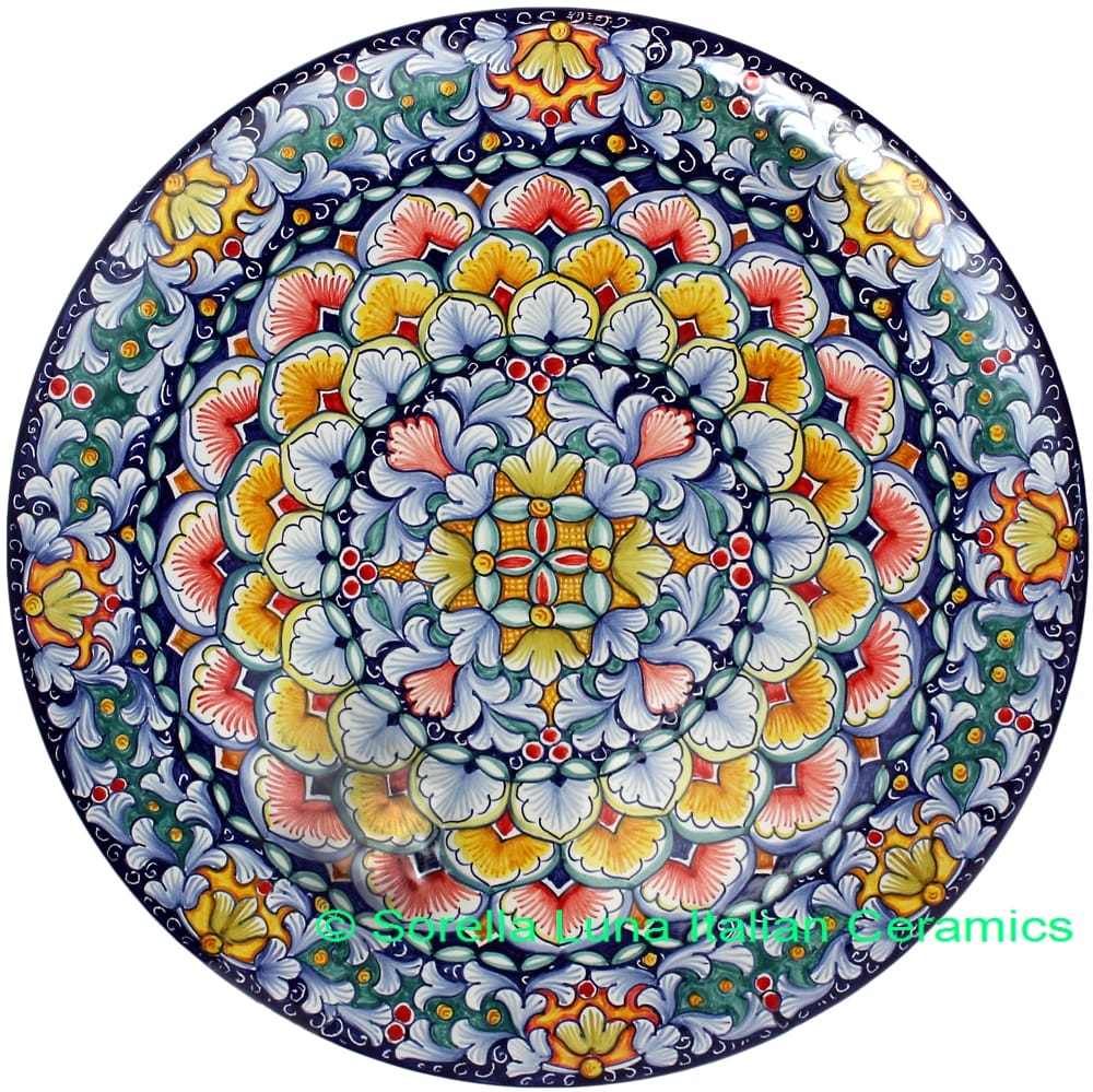 Ceramic Majolica Plate FDL Green Yellow Red 739 35cm