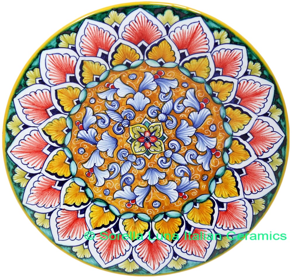 Ceramic Majolica Plate FDL Orange Light Blue 739 20cm