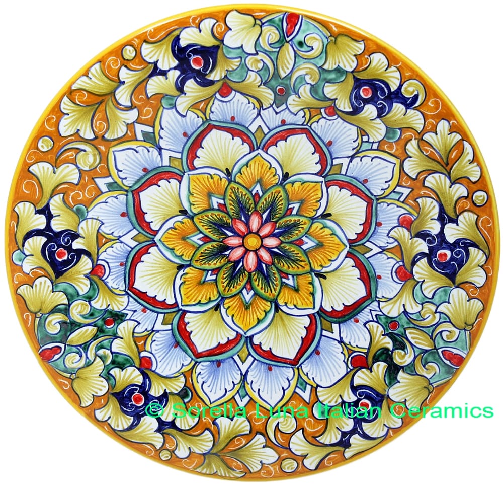 Ceramic Majolica Plate FDL Pink Blue Orange 739 20cm