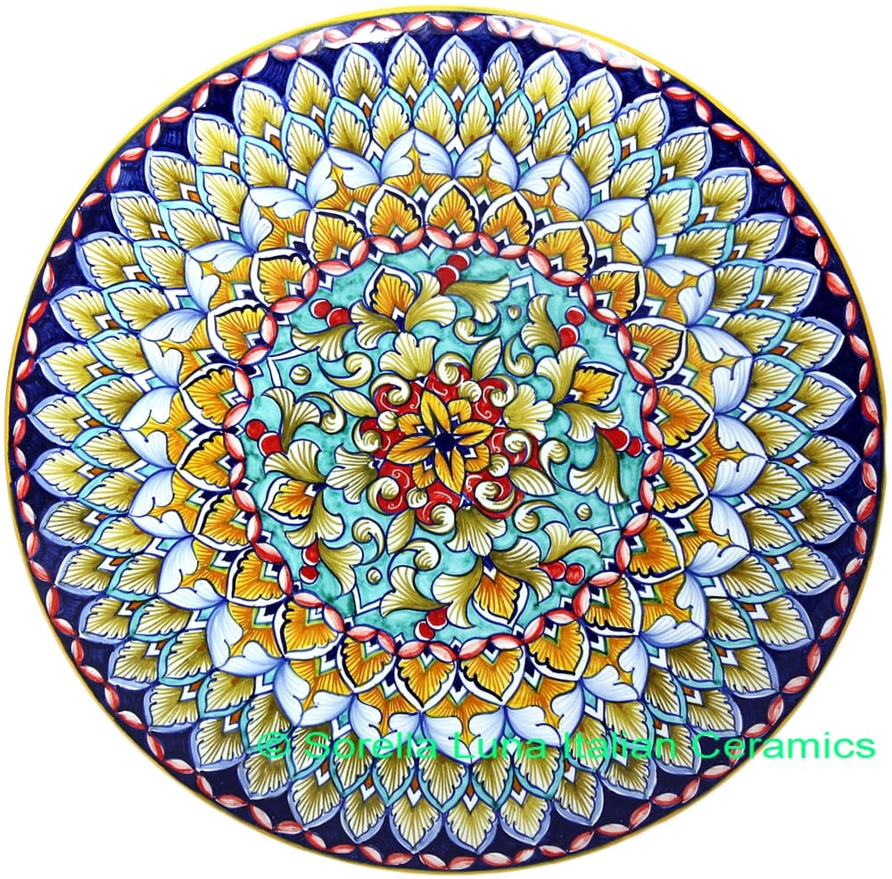 Ceramic Majolica Plate FDL Teal Orange Brown 739 30cm