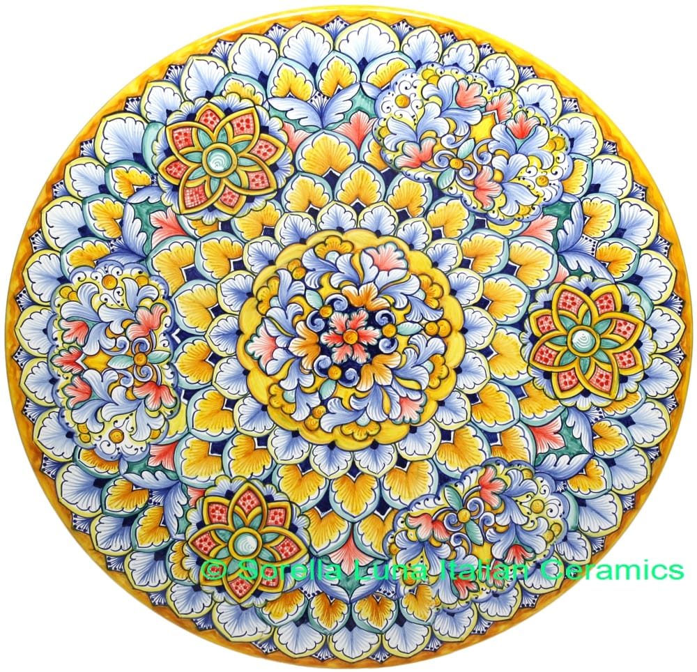 Ceramic Majolica Plate G03 Flower Yellow Green Red 42cm