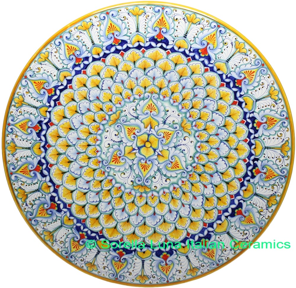 Ceramic Majolica Plate G03 G06 Yellow White Blue 52cm