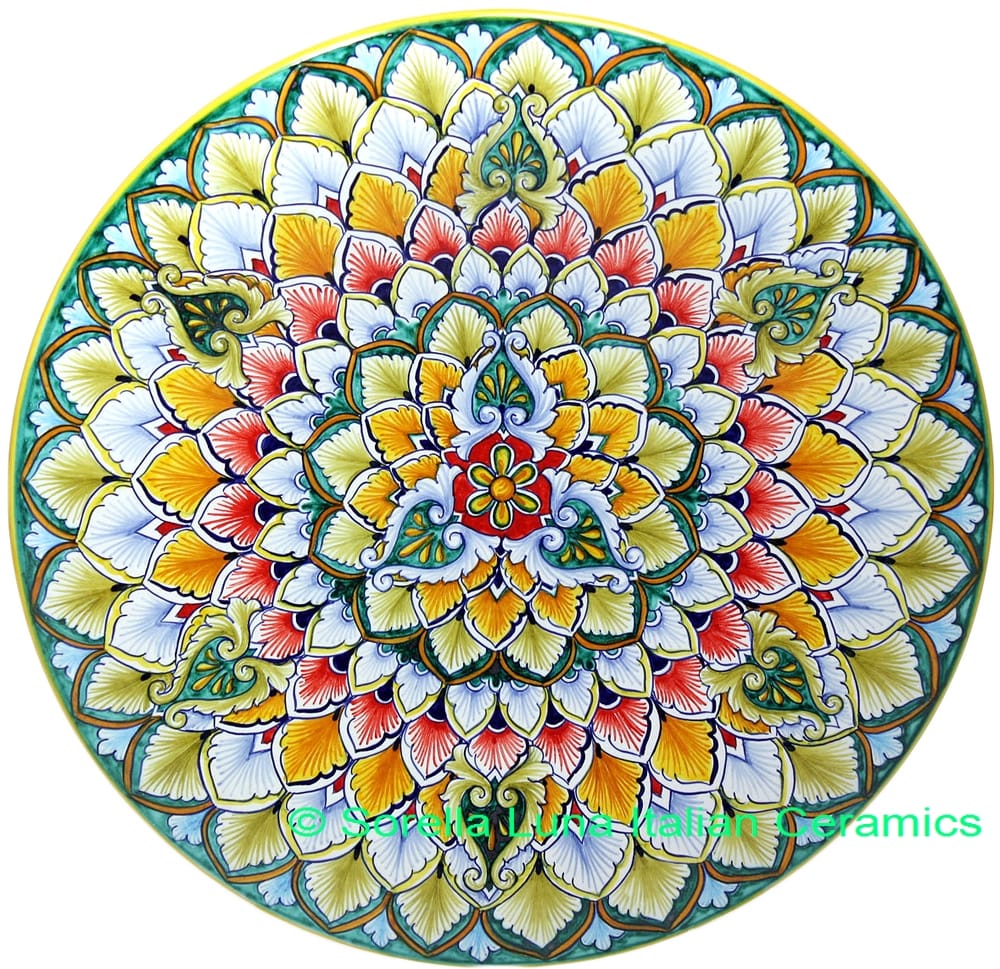 Ceramic Majolica Plate G03 Green Red Orange 739 35cm