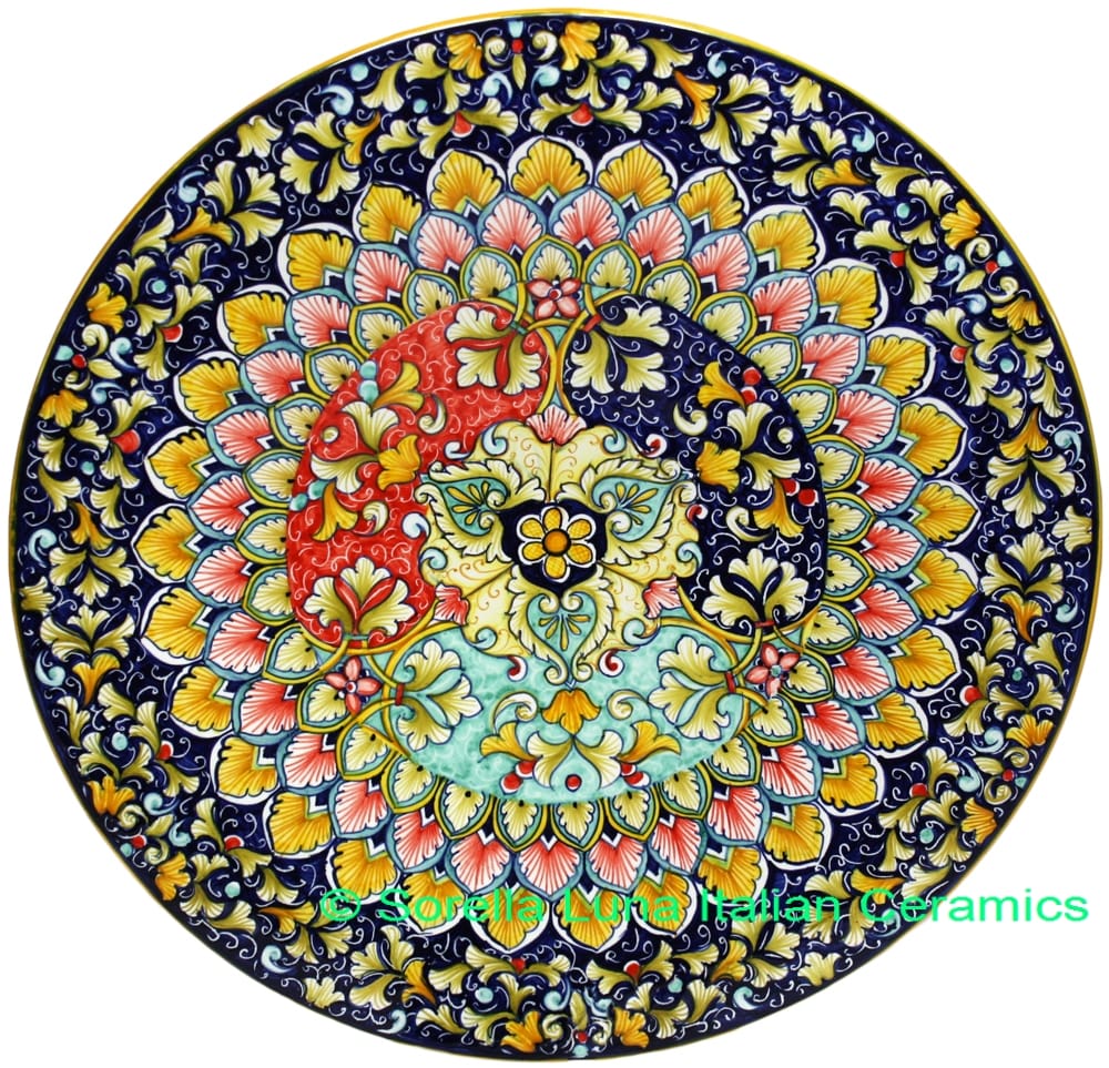 Ceramic Majolica Plate G03 Red Green Blue Sectors 42cm