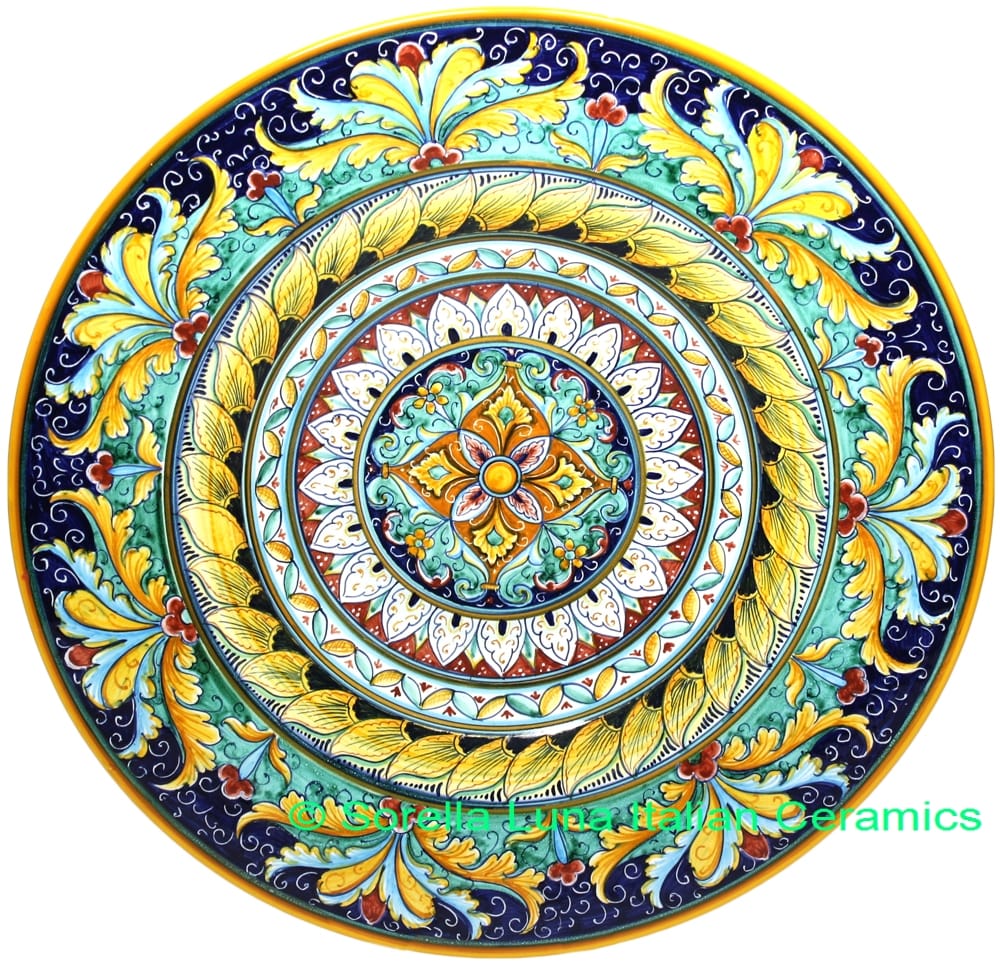 Ceramic Majolica Plate G04 Acanthus Yellow Green 42cm