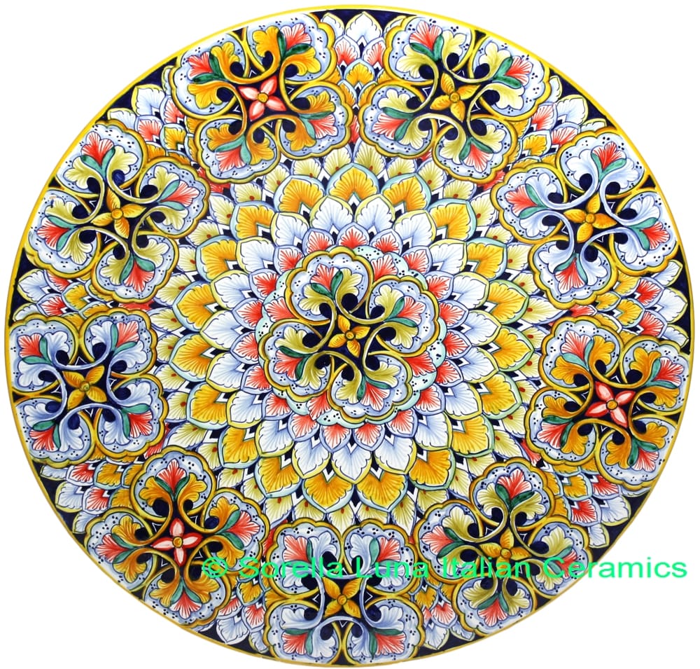 Ceramic Majolica Plate G04 Brown Blue Black 42cm