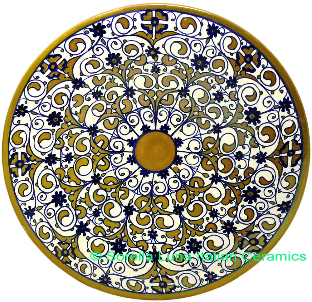 Ceramic Majolica Plate G04 Calendula Cobalt Lustro 30cm