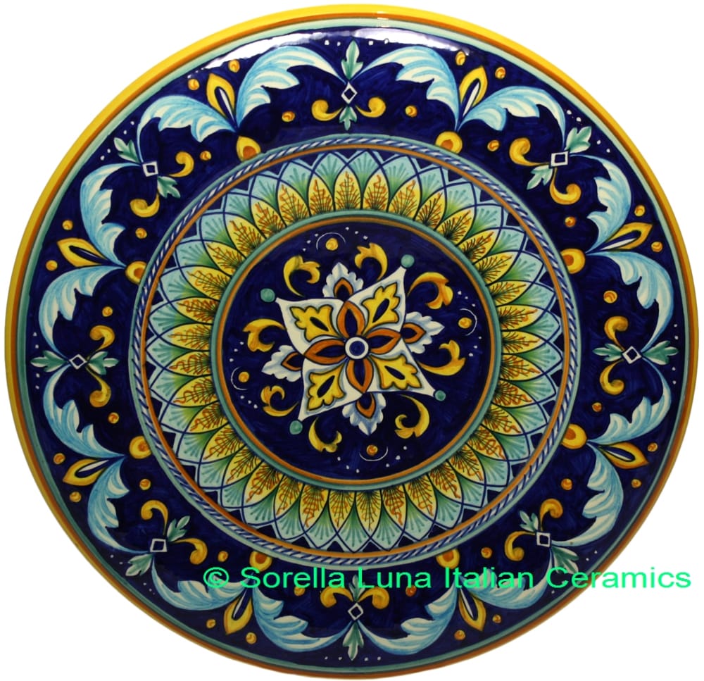 Ceramic Majolica Plate G04 Cobalt Blue Yellow 42cm