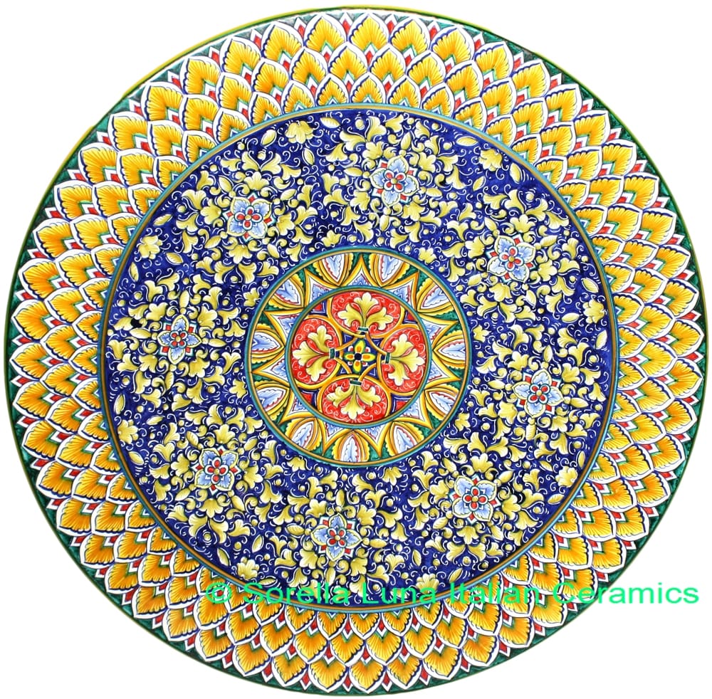 Ceramic Majolica Plate G04 GEO FDL Red Blue Yellow 52cm