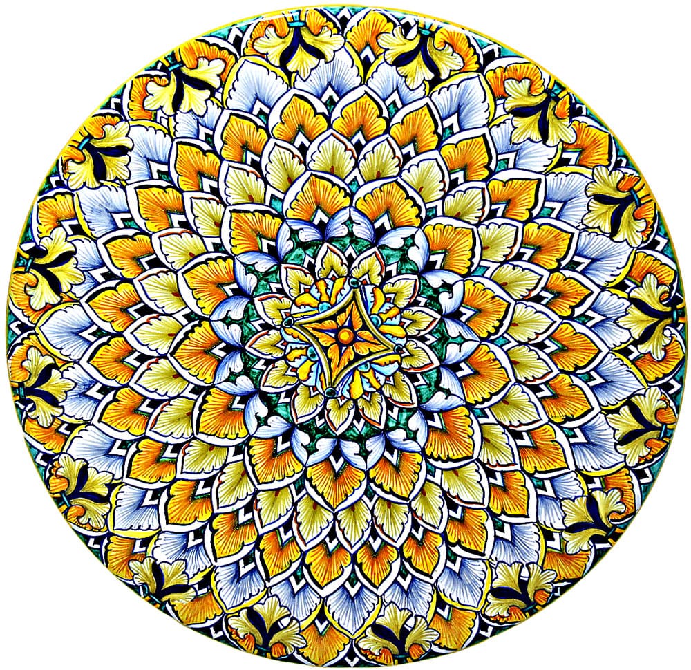 Ceramic Majolica Plate G04 Green Yellow Black 739 30cm