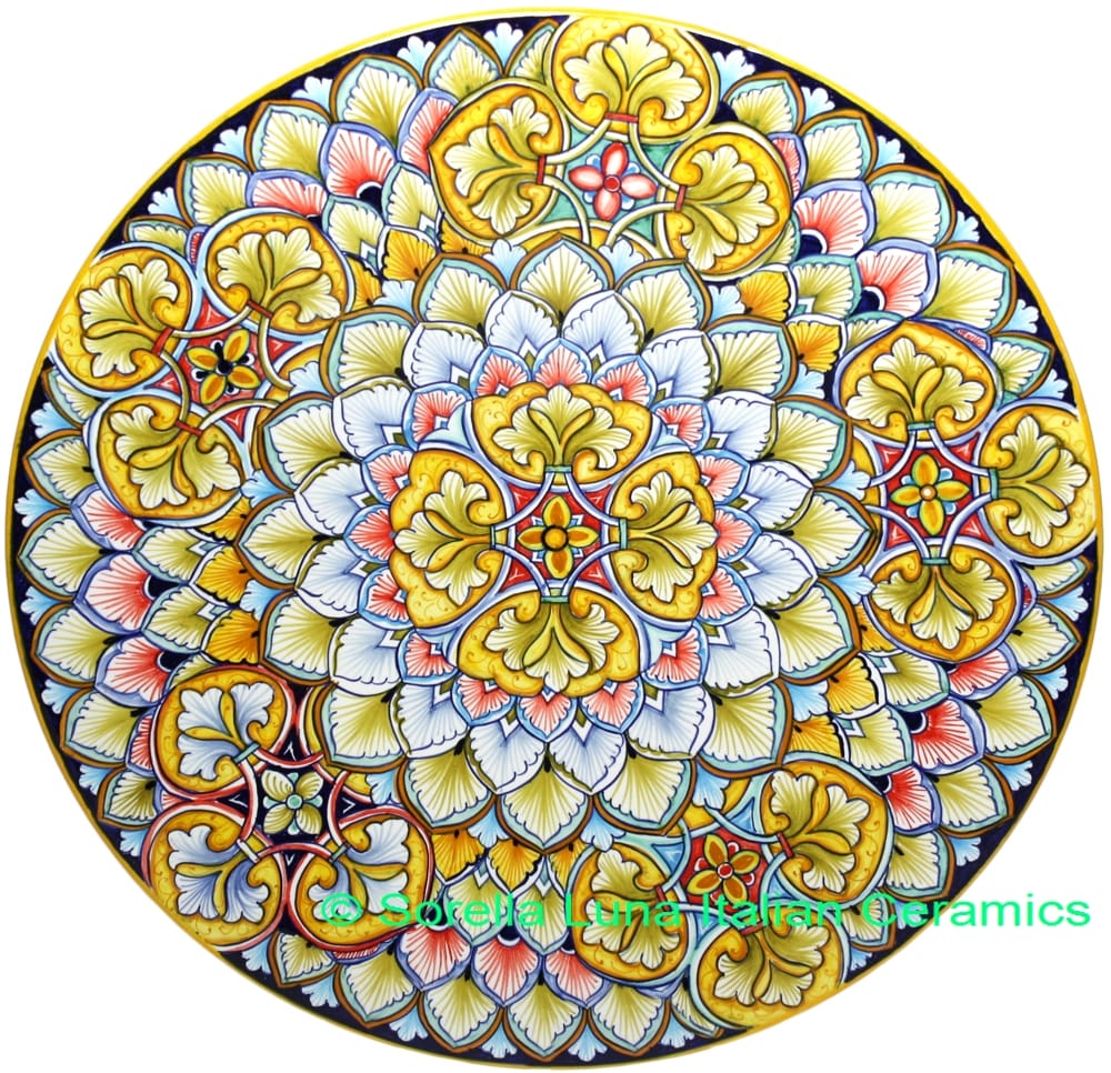 Ceramic Majolica Plate G05 Star Yellow Light Blue 42cm