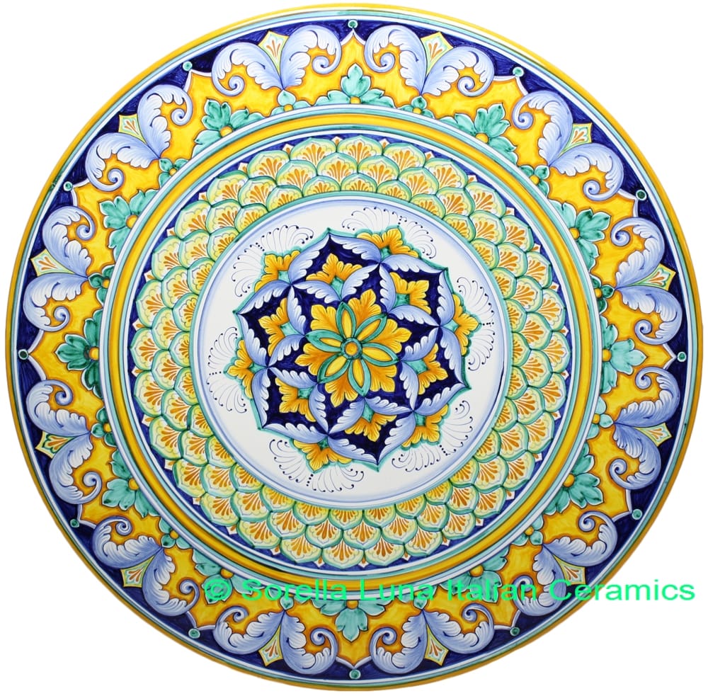 Ceramic Majolica Plate G06 Acanthus Yellow Green 63cm
