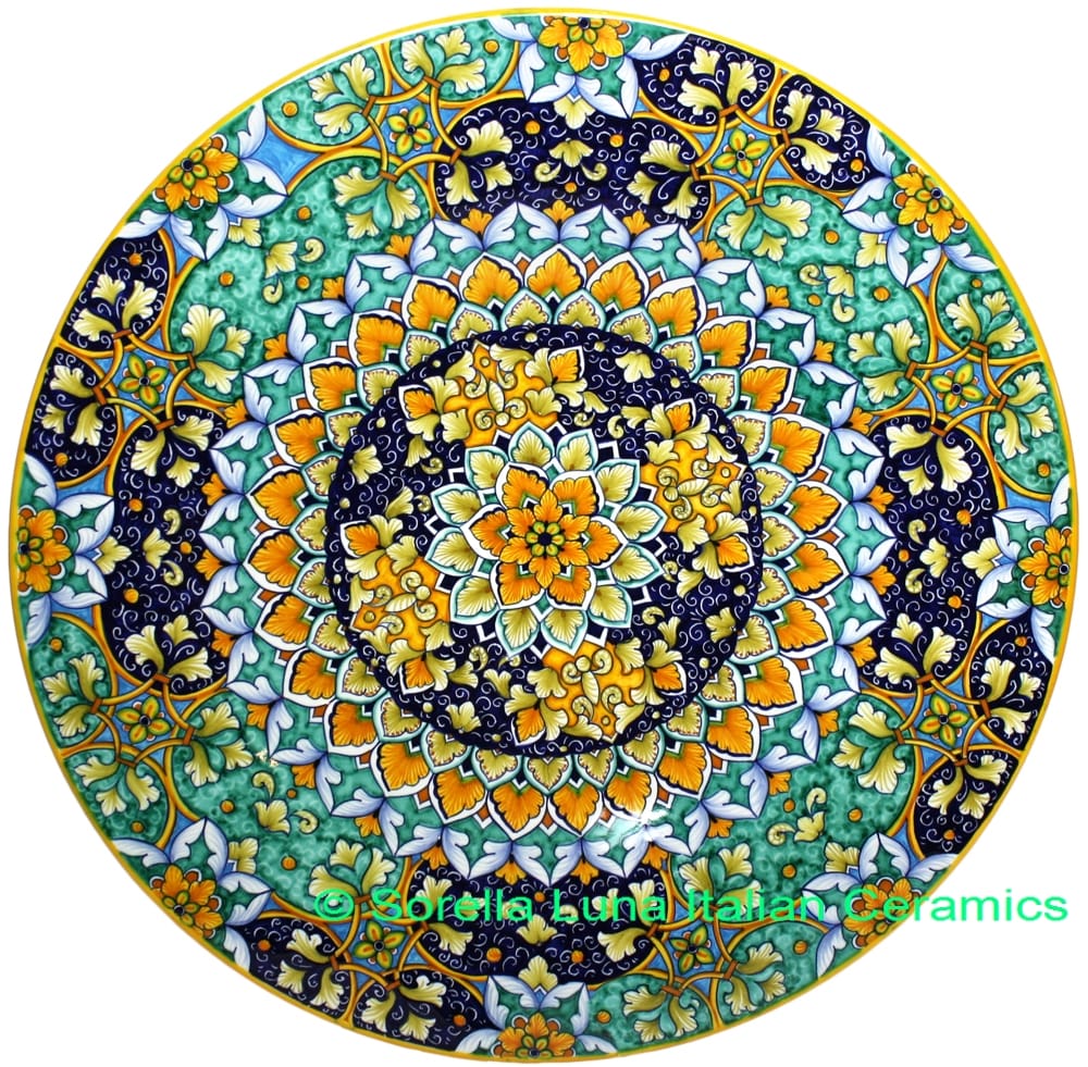 Ceramic Majolica Plate G06 GEO Green Yellow Blue 47cm