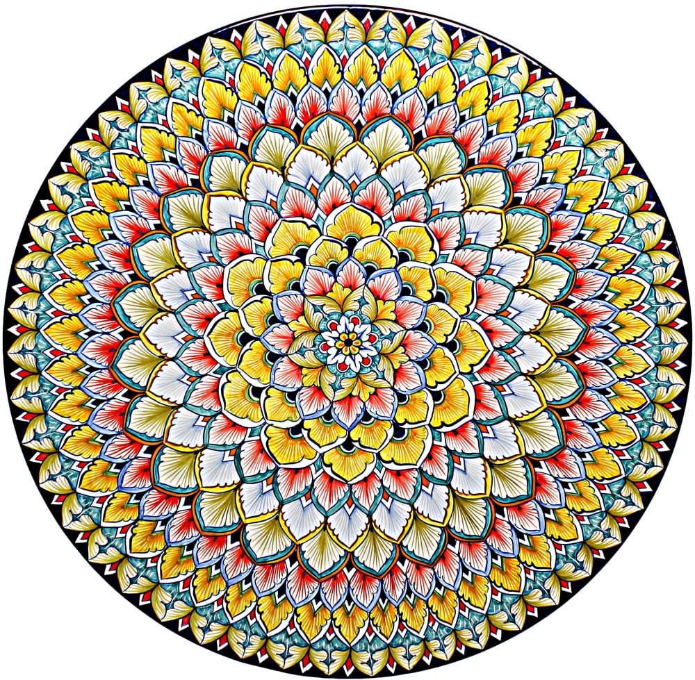 Ceramic Majolica Plate G06 Peacock Snowflake Multi 47cm