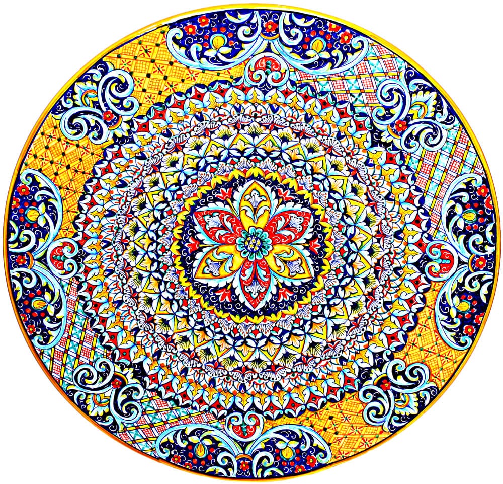 Ceramic Majolica Plate G06 Ricco Deruta Red Yellow 52cm