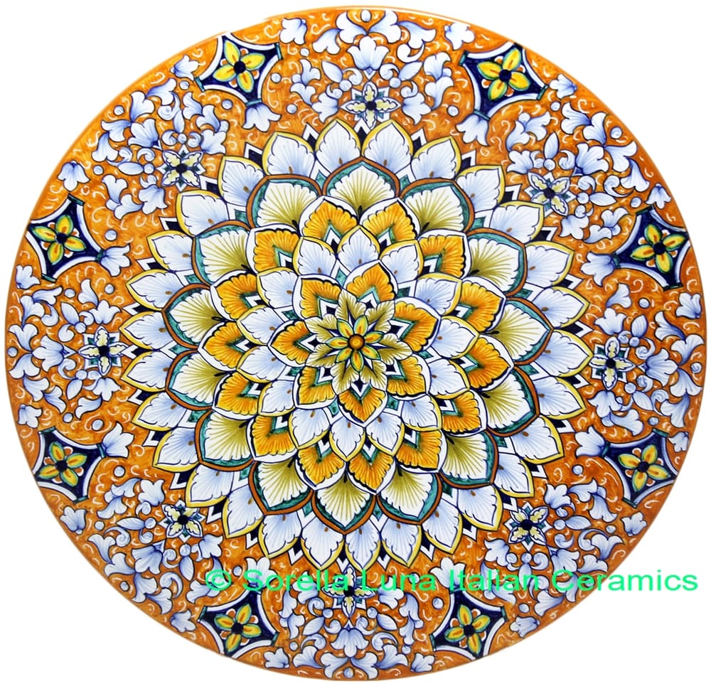 Ceramic Majolica Plate G07 Orange White Blue 739 35cm