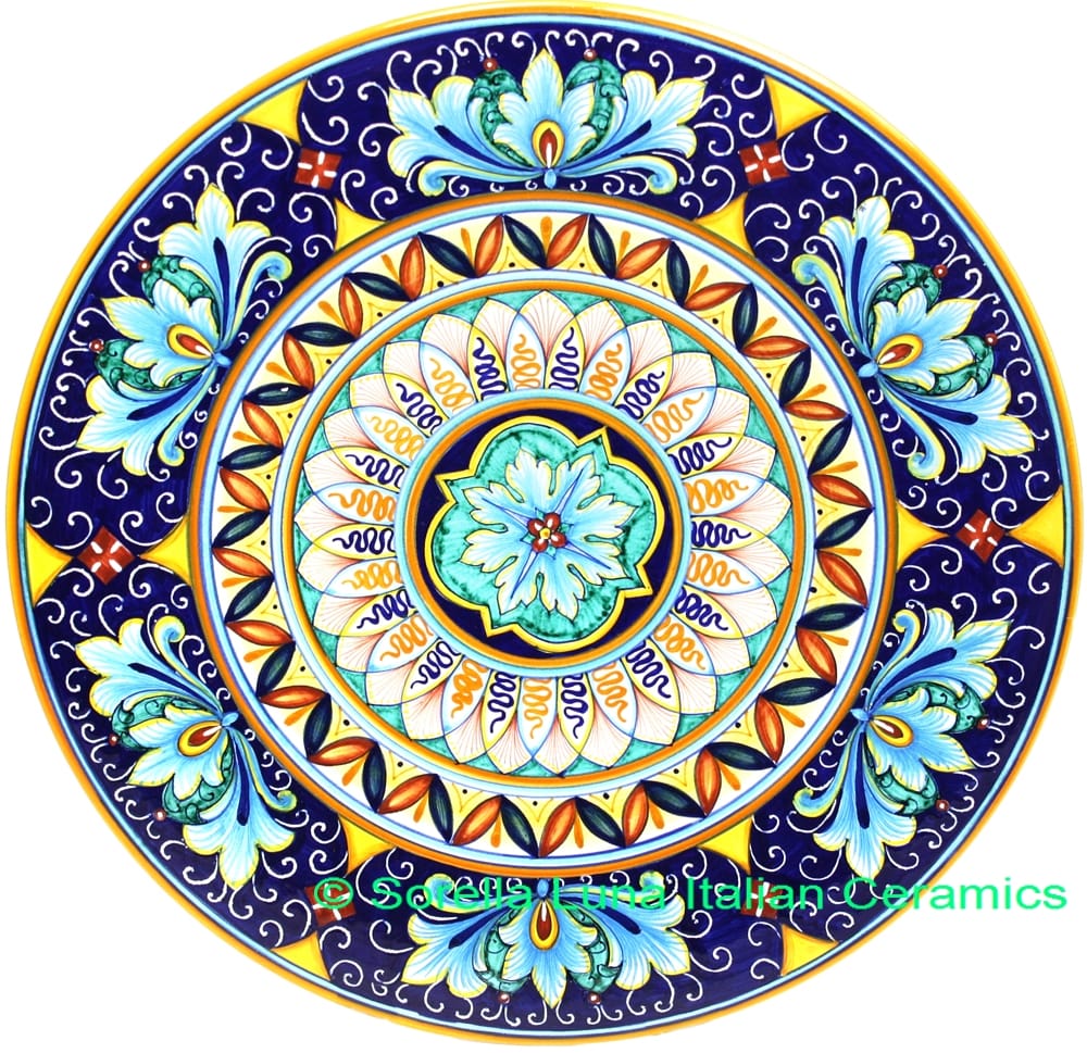 Ceramic Majolica Plate G08 Acanthus Pink Blue 739 35cm