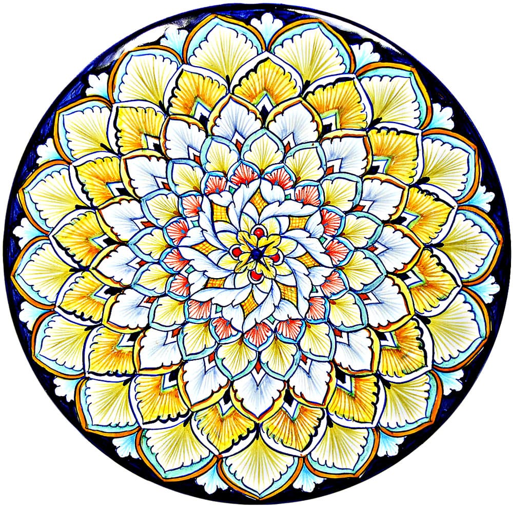 Ceramic Majolica Plate G08 Blue Yellow Brown 739 25cm