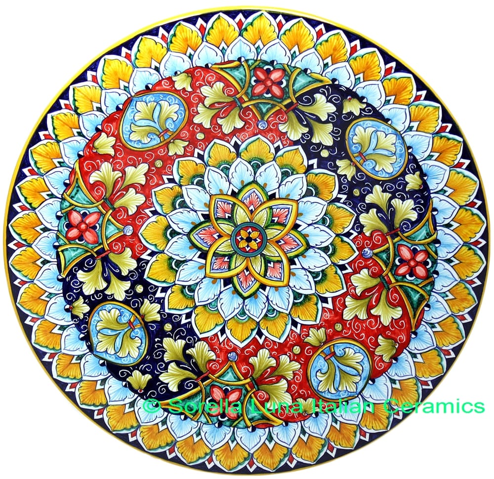 Ceramic Majolica Plate G08 FDL Red Light Blue 739 35cm