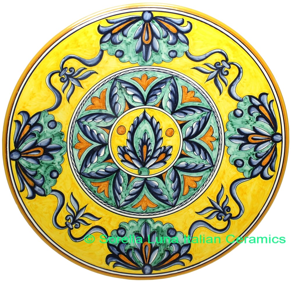 Ceramic Majolica Plate G08 G04 Flower Yellow Green 47cm