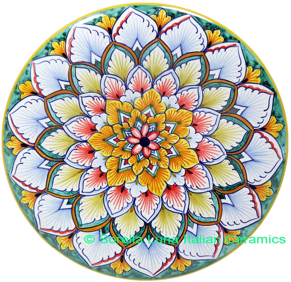 Ceramic Majolica Plate G08 Green Yellow Red 739 20cm