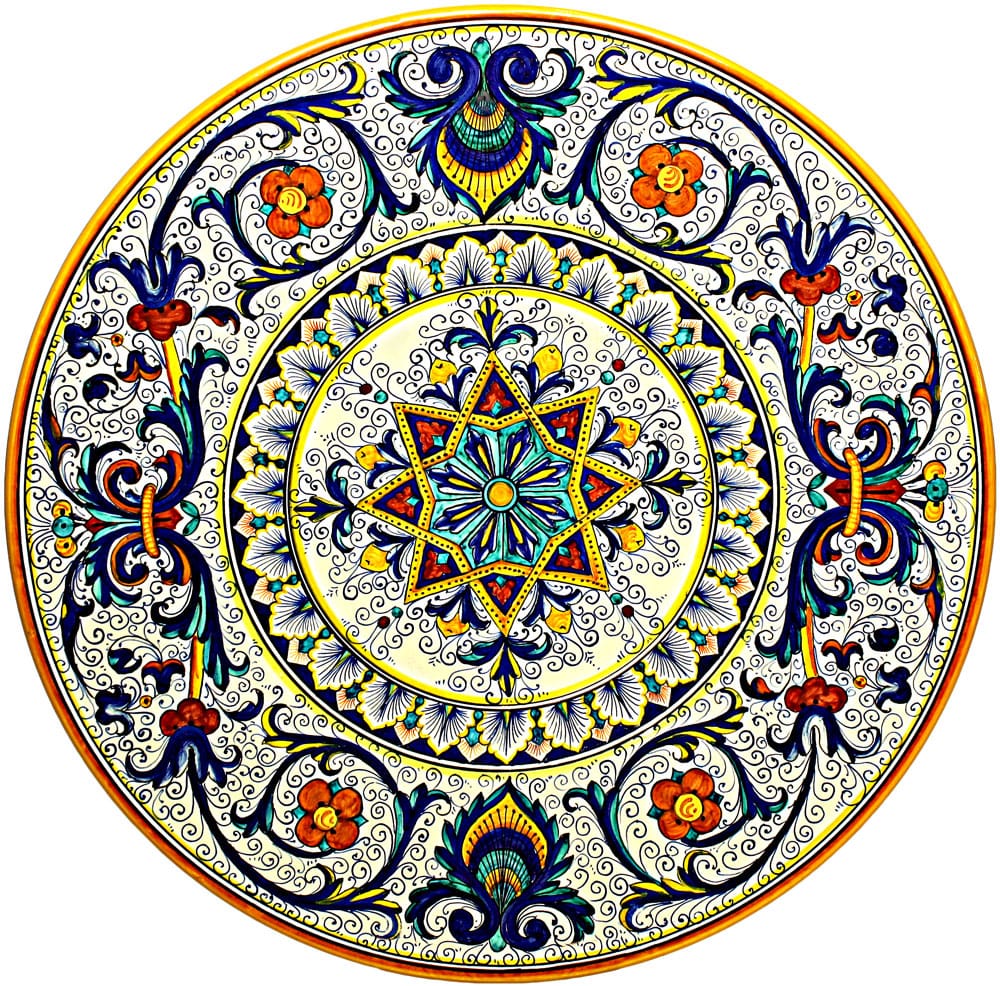 Ceramic Majolica Plate G08 Ricco Deruta Peacock 47cm