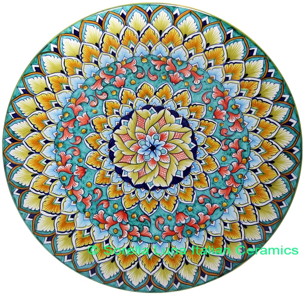 Ceramic Majolica Plate G08 Teal Red Green 739 35cm