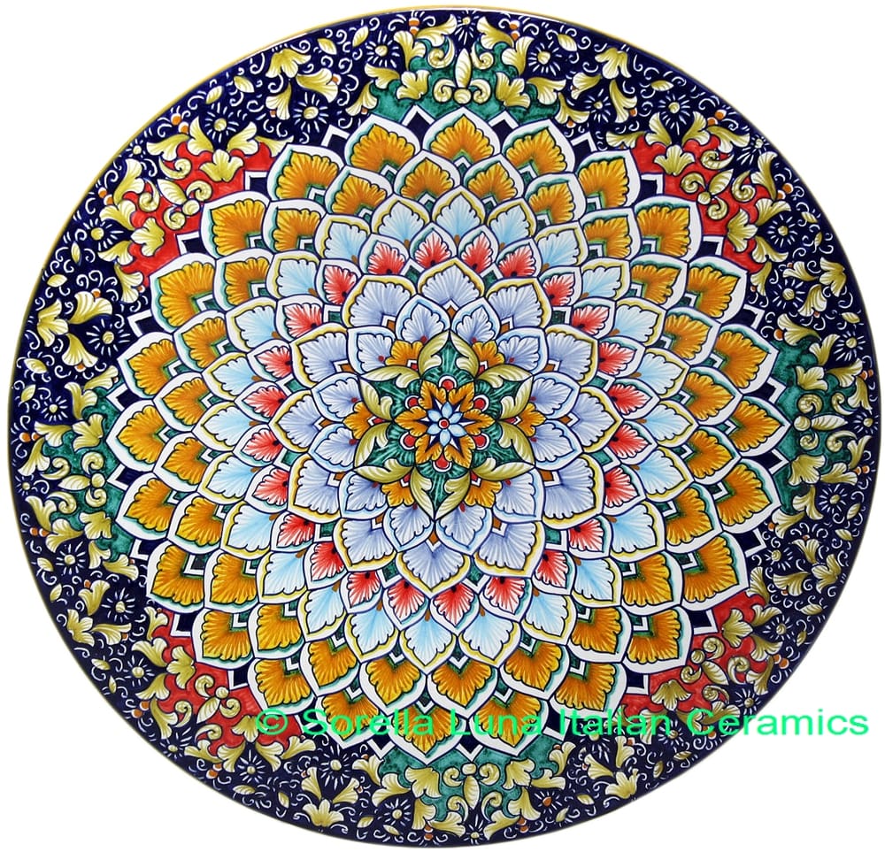 Ceramic Majolica Plate G12 Blue Orange 739 35cm