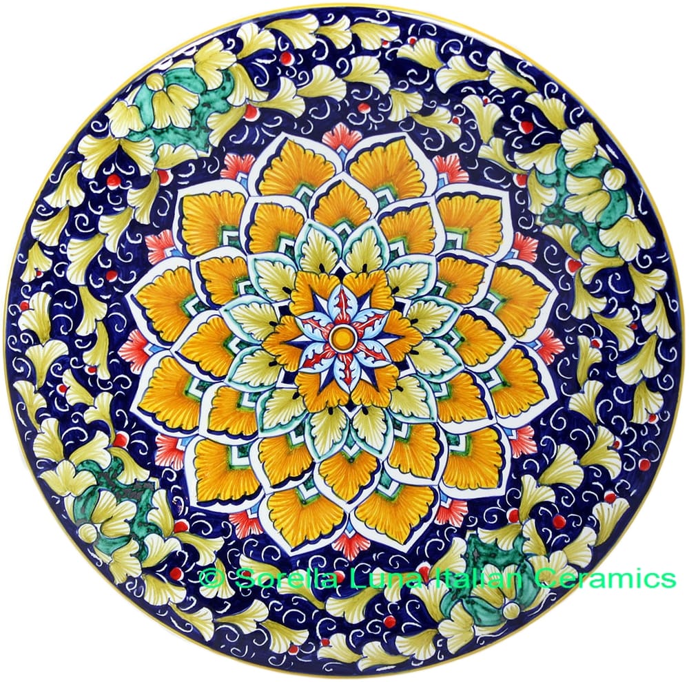 Ceramic Majolica Plate G12 FDL Blue Yellow 739 25cm