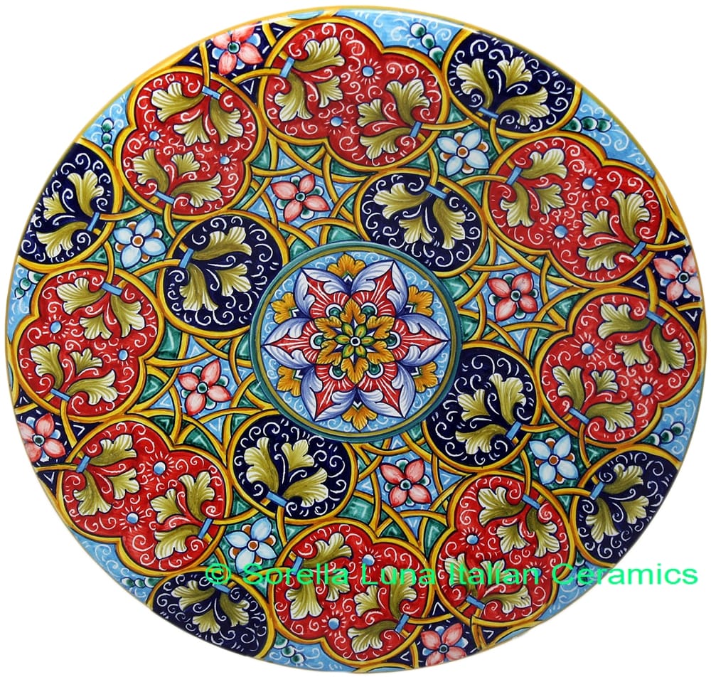 Ceramic Majolica Plate G12 GEO Red Blue Teal 739 30cm