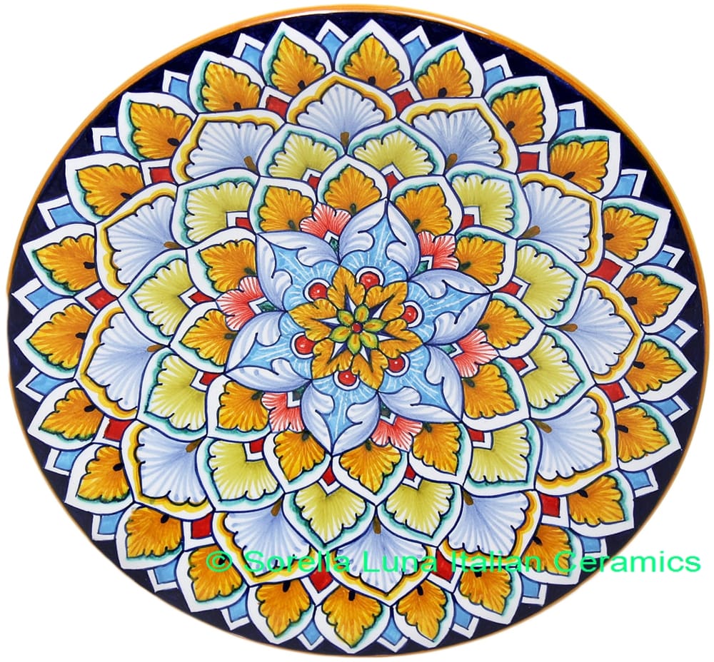 Ceramic Majolica Plate G12 Light Blue Orange 25cm