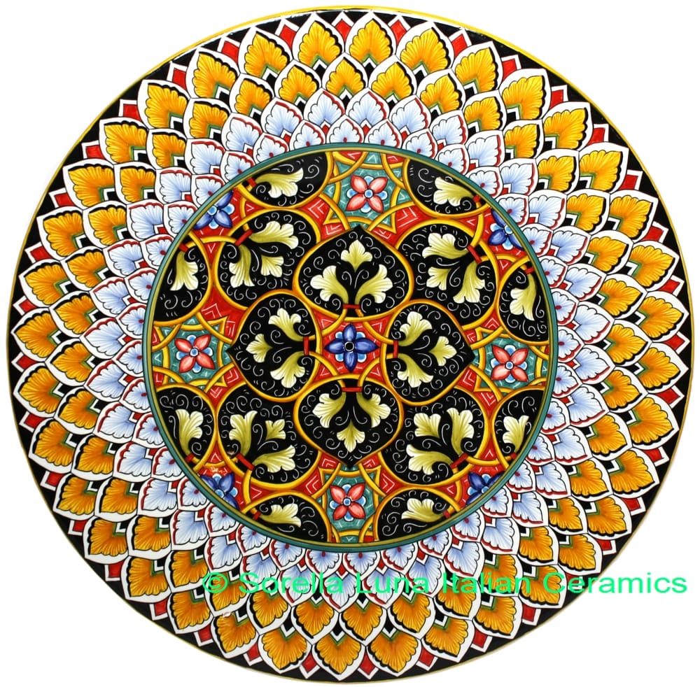 Ceramic Majolica Plate GEO 4 Orange White Black Red 47cm